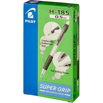 Карандаш механический 0,5 мм, PILOT H-185 'Super Grip', ластик, резиновый грип, корпус черный, H-185