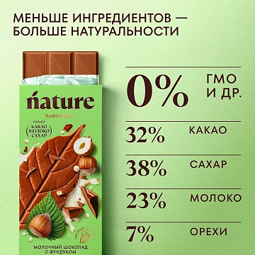 Шоколад N Nature молочный с фундуком, 70г