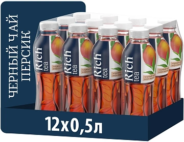 Холодный чай Rich Персик, черный, 0.5л