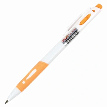 Ручка шариковая автоматическая с грипом STAFF 'BP-16 White', СИНЯЯ, ассорти, линия письма 0,35 мм, 143749