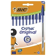 Ручки шариковые BIC 'Cristal Original', НАБОР 10 шт., СИНИЕ, узел 1 мм, линия письма 0,32 мм, пакет, 830863