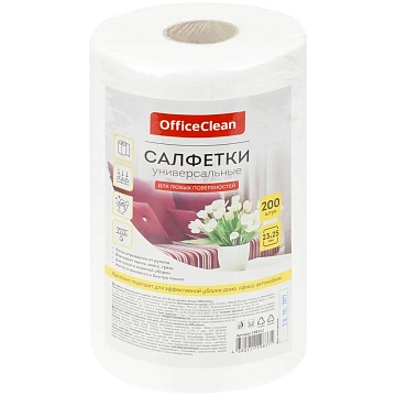 Салфетки универсальные OfficeClean, вискоза, 23*25см, 200шт., в рулоне, 40г/м2