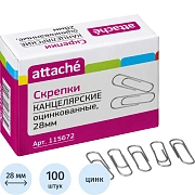 Скрепки Attache оцинкованные,28 мм,негофрированные,100 шт/уп