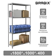 Стеллаж металлический BRABIX 'MS KD-180/40-4', 1800х1000х400 мм, 4 полки, сборная стойка, 291115, S240BR144402