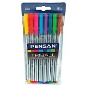 Ручки шариковые масляные PENSAN 'Triball Colored', НАБОР 8 шт., АССОРТИ, узел 1 мм, линия письма 0,5 мм, 1003/PVC8