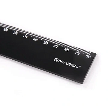 Линейка пластиковая 30 см, BRAUBERG, черная, пакет, 210776