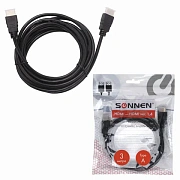 Кабель HDMI AM-AM, 3 м, SONNEN, ver1.4, FullHD, 4К, для ноутбука, компьютера, ТВ-приставки, монитора