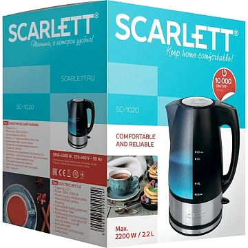 Чайник Scarlett SC-1020, 2.2л, 2200Вт, (черный)