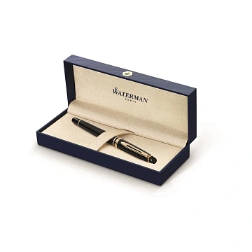 Ручка подарочная перьевая WATERMAN 'Expert 3 Black Lacquer GT', черный лак, позолоченные детали, синяя, S0951640
