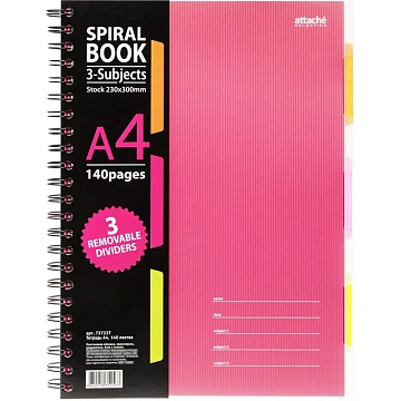Бизнес-тетрадь 140л,кл,А4,SPIRAL BOOK Розовый,евроспир,обл.пласт,разд.84105