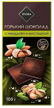 RIOBA Шоколад горький миндаль, фисташка, 100г
