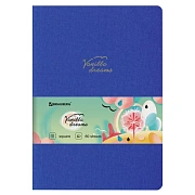 Тетрадь 60 л. в клетку обложка кожзам под лён, сшивка, В5 (179х250мм), СИНИЙ, BRAUBERG PASTEL, 40387