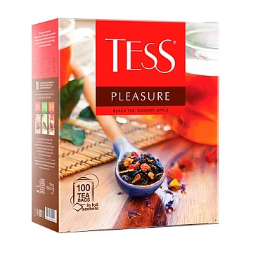 Чай TESS 'Pleasure' черный с шиповником, яблоком, лимонным сорго, 100 пакетиков в конвертах по 1,5 г, 0919-09