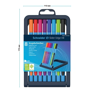 Набор шариковых ручек Schneider 'Slider Edge' 8шт., 08цв., 1,4мм, трехгран., пластиковый футляр