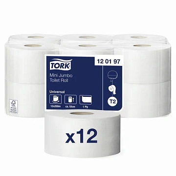 Туалетная бумага Tellus (tork) Universal T2, 1 слой, 200м, белая, 120197