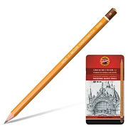 Карандаши чернографитные KOH-I-NOOR, НАБОР 12 шт., 'Art', 8В-2H, без резинки, металлическая коробка, 1502012008PL