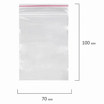 Пакеты с замком ZIP LOCK 'зиплок', комплект 100 шт., 70х100 мм, ПВД, толщина 35 микрон, BRAUBERG, 60