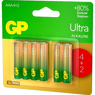 Батарейка GP Ultra AAА, бл/6шт 24AU4/2-2CR6 / 15AUA214/2-2CRSBC6