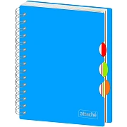 Бизнес-тетрадь AttacheА6,100л,кл,спир,обл.пластик,с разделителями,голубой