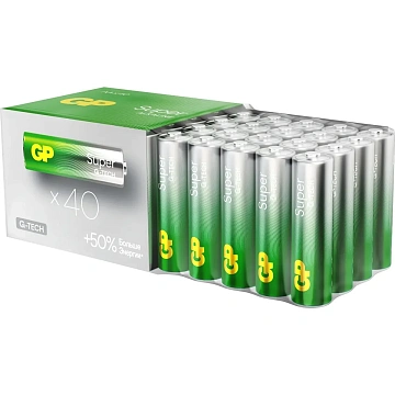 Батарейки КОМПЛЕКТ 40 шт., GP Super G-Tech, AA (LR6,15А), алкалиновые, пальчиковые, 15AA21-2CRSWC40
