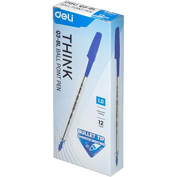 Ручка шариковая неавтомат. Deli Think, шар.1мм,лин.0,7мм,син,масл