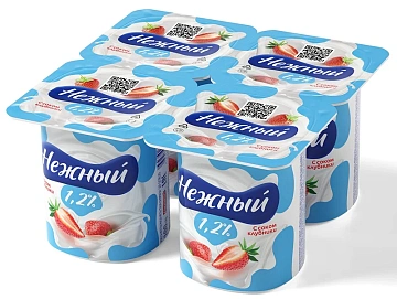 Йогурт Нежный с соком клубники, 1.2%, 100г, 1шт