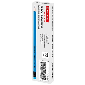 Карандаш чернографитный BRAUBERG, 1 шт., 'Neon', HB, трехгранный, с ластиком, корпус неоновый ассорт