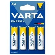 Батарейки алкалиновые 'пальчиковые' КОМПЛЕКТ 4 шт., VARTA ENERGY, АА (LR6, 24А), блистер, 4106229414