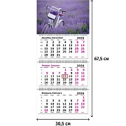 Календарь настенный 3-х блочный 2026 Attache, Велосипед в поле, 305х675,80г