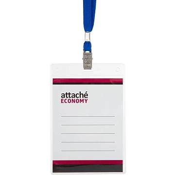 Бейдж Attache Economy 90x60 150мкм,шнурок 45см син, вкладыш 5шт/уп