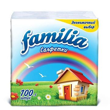 Салфетки сервировочные Familia белые, 24х23см, 1 слой, 100шт