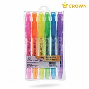 Набор текстовыделителей Crown 'Multi Hi-Lighter' 06цв., 1-4мм, чехол с европодвесом