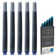 Картриджи чернильные PARKER 'Cartridge Quink', КОМПЛЕКТ 5 штук, смываемые чернила, синие, 1950383