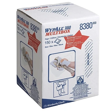 Протирочный материал Kimberly-Clark WypAll Х60, 8380, высокая впитываемость, в рулоне с центральной вытяжкой, 150 листов, 1 слой, синий