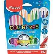 Фломастеры Maped COLOR'PEPS LONG LIFE,3хгр.пиш.узел,смываем,12цв/наб,845020