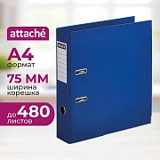 Папка-регистратор 75мм Attache, А4, синяя, ПБП2, метал. угол, карман.кор