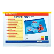 Папка-конверт на молнии ERICH KRAUSE А4 (334х241 мм), карман для визиток, прозрачная, 0,14 мм, 2935