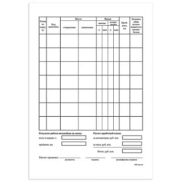 Бланк бухгалтерский, офсет, 'Путевой лист легкового автомобиля', А5 (135х195 мм), СПАЙКА 100 шт., ST