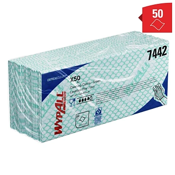 Протирочные салфетки Kimberly-Clark WypAll Х50 7442, листовые, 50шт, 1 слой, зеленые