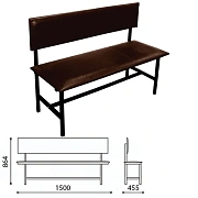 Банкетка со спинкой 'Берта' 1500х455х864 мм, усиленная, черный каркас, кожзам коричневый