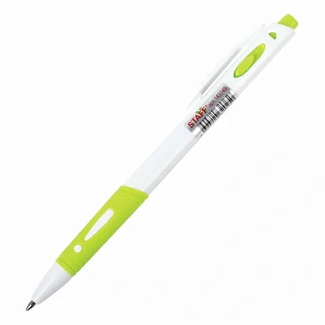 Ручка шариковая автоматическая с грипом STAFF 'BP-16 White', СИНЯЯ, ассорти, линия письма 0,35 мм, 143749