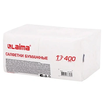 Салфетки бумажные 400 шт., 24х24 см, 'Big Pack', белые, 100% целлюлоза, LAIMA, 114724
