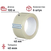 Клейкая лента одностор. упаковоч.  48x100x40мкм (прозрачная), 6 шт./уп