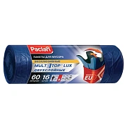 Мешки для мусора 60 л, с ушками, синие, рулон 16 шт., ПВД, 30 мкм, 60х75 см, PACLAN 'Multitop Lux', 403080