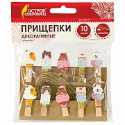 Прищепки декоративные 'Сладкие истории', 10 штук, 3,5 см, ассорти, со шпагатом, ОСТРОВ СОКРОВИЩ, 662671