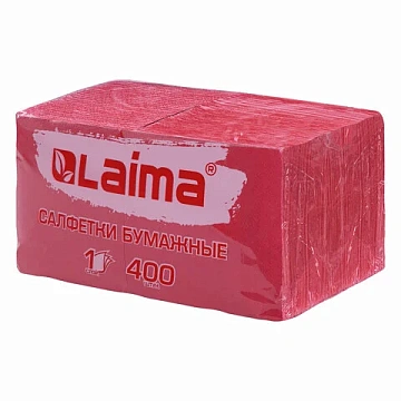 Салфетки бумажные 400 шт., 24х24 см, 'Big Pack', красные, 100% целлюлоза, LAIMA, 114727