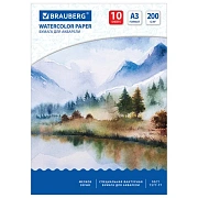 Бумага для акварели БОЛЬШАЯ А3, 10 л., 200 г/м2, 297х420 мм, BRAUBERG, 'Весна', 111063