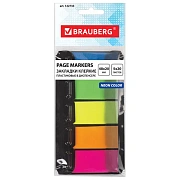 Закладки клейкие неоновые BRAUBERG, 48х20 мм, 100 штук (5 цветов х 20 листов), в пластиковом диспенс
