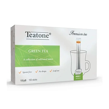 Чай TEATONE 'Green tea' зеленый классический, 100 стиков по 1,8 г, 1241