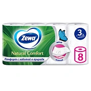 Туалетная бумага Zewa Natural Comfort 3 слоя, 8 рулонов, 14,2 м, белая